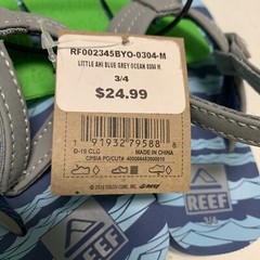 Reef Little Ahi Ocean Flip Flops Blue Gray Sandals with strap Size 3/4 New