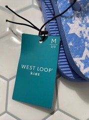 West Loop Kids Flip Flop Blue White Stars Size Medium 2/3 Thong Shower Sandal
