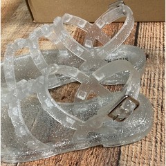 Steve Madden Kids JTRIPPER Clear Glitter Jelly Gladiator Sandals Size 12 NEW