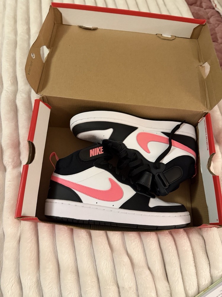 Size 6Y PS) – Nike Court Borough Mid 2 Black Sunset Pulse