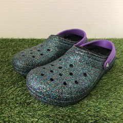 Crocs Classic Lined Clogs Black Purple Sparkles Size J5 JUNIOR