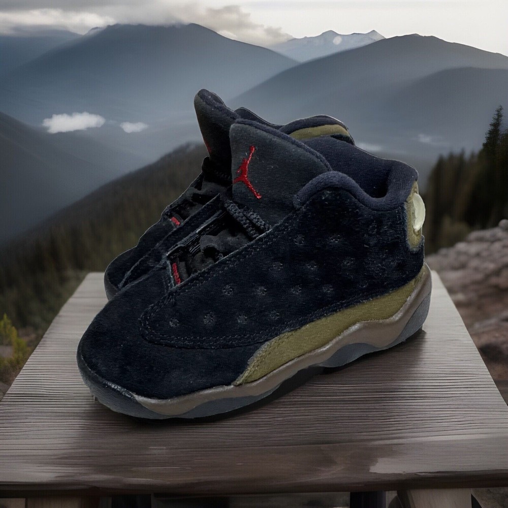 Air Jordan 13 Retro TD Dark Olive Green Black Sz 8C Toddler Suede Olives OG SS