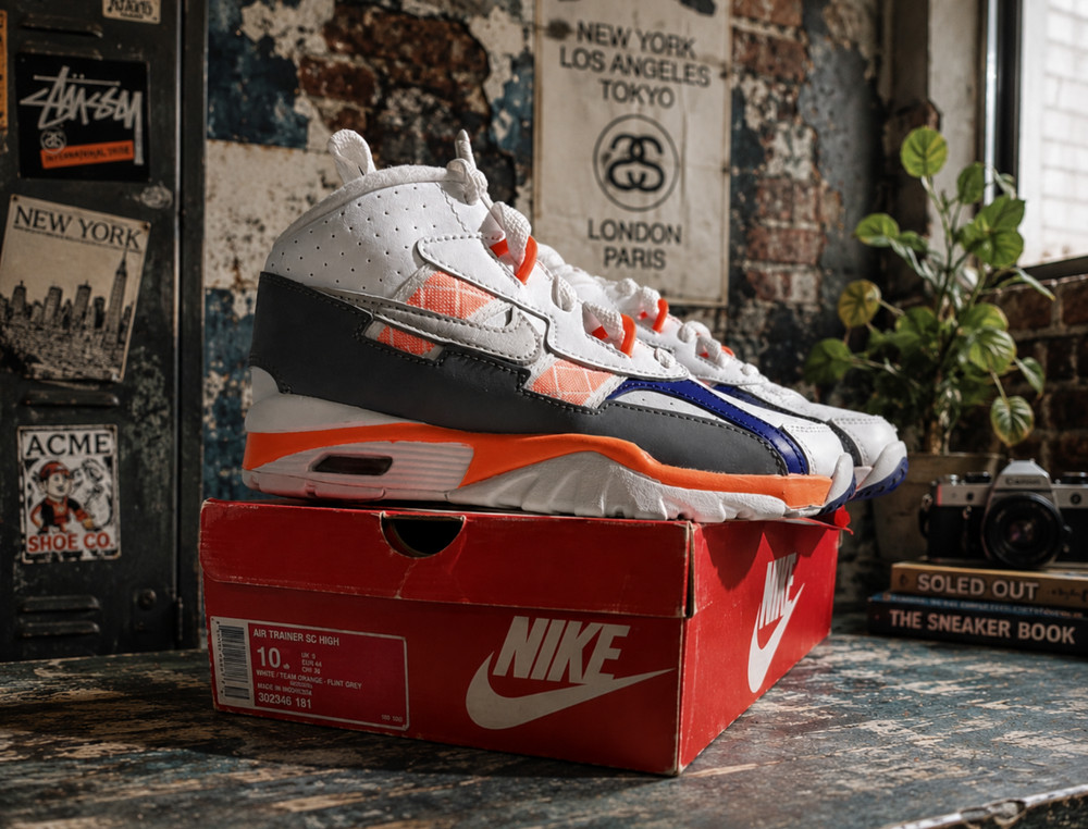 Nike Air Trainer SC PS White Gray Orange High Top Sneakers Youth 1.5Y Leather