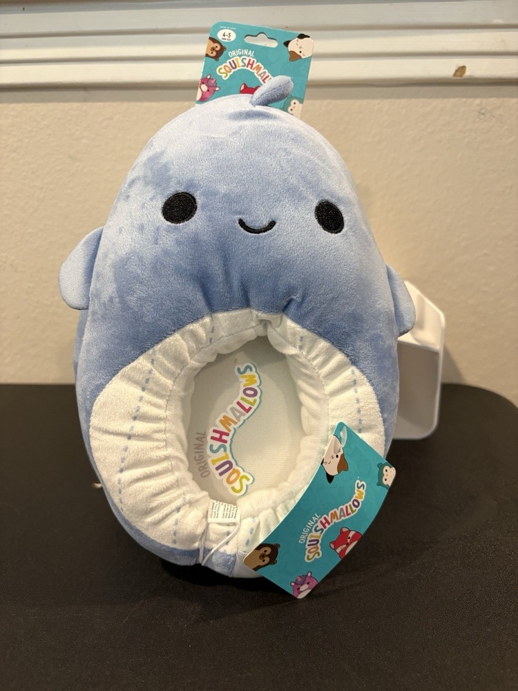 Original Squishmallow Samir the Whale Plush Slippers Kids Youth Size 4/5 NEW