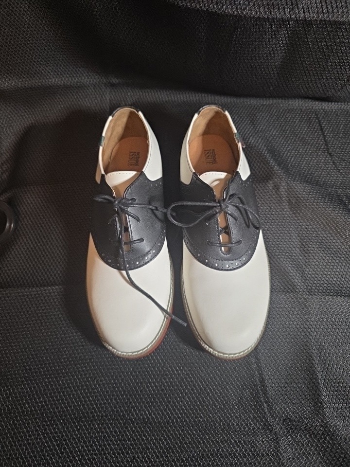 School Issue Youth Upper Class Saddle Oxfords Blk/WHT Leather US 9.5