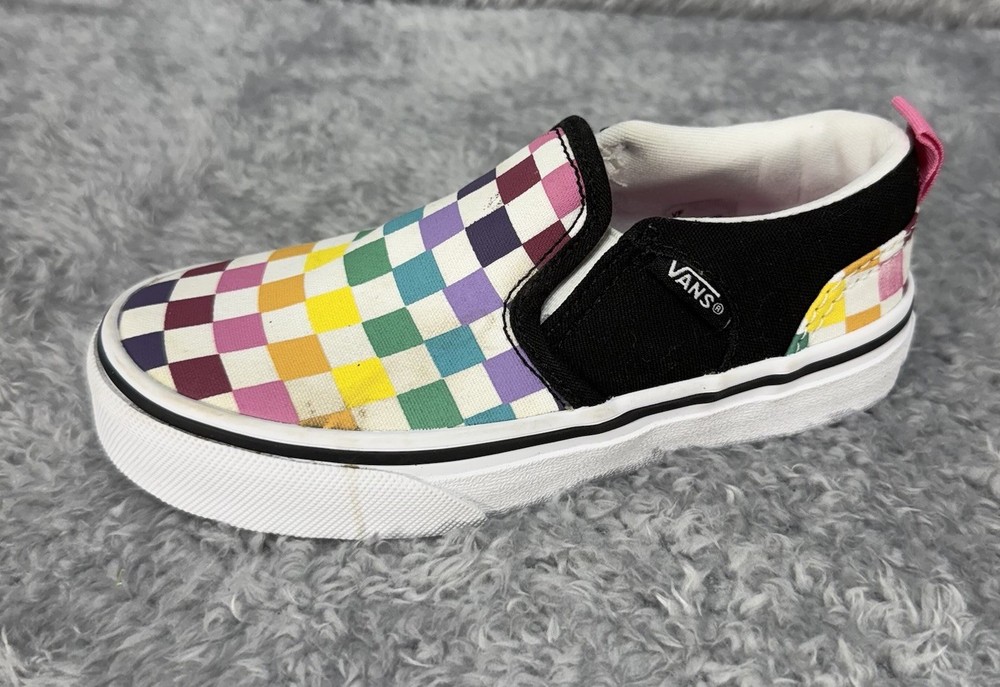 Vans Rainbow Checkerboard Slip-On Sneakers Kids Missy Size 11.0 **READ DES**