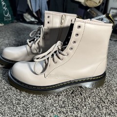 Dr. Doc Martens 1460 Junior Beige Leather Lace Up Side Zip Boots Kids M 4 L 5