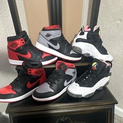 Lot 3 🔥Jordan Air Jordan 1 Mid GS Kids 7Y Black Red Gray White Mid Top /SPIZIKE