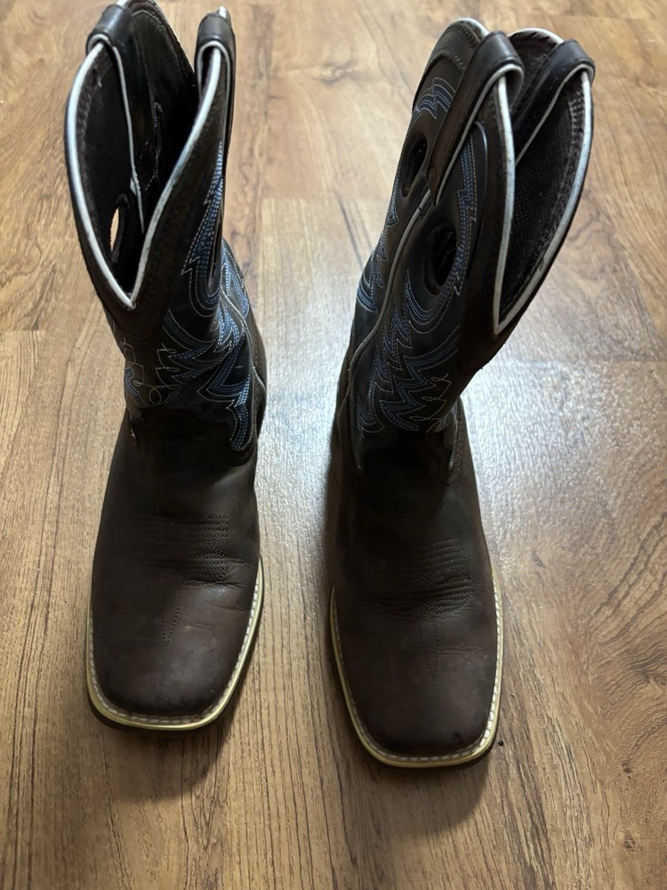Kid’s 8” Durango Western Boot, Sz 4 M, Brown/denim Blue