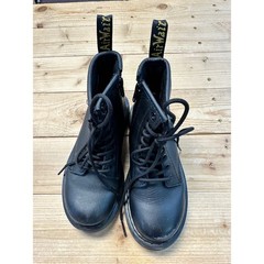 Dr. Martens Black Leather Lace Up Side Zip Boots Kids Size 12 US