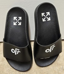 Off-White Little Boy’s „Off“ Logo Pool Slides, Black, Size 11.5-12