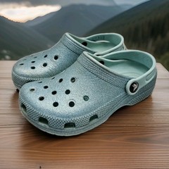 Crocs Classic Blue Glitter Size J1 Junior Clogs Shoes Sandals