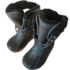 Kids Swiss Tech Duck Boot Winter Snow Black Gray Memory Foam Lace Up Size 8.5/25