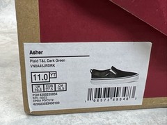 Van’s Slip On Black Suede & Dark Green Plaid Youth Size 11 – New!