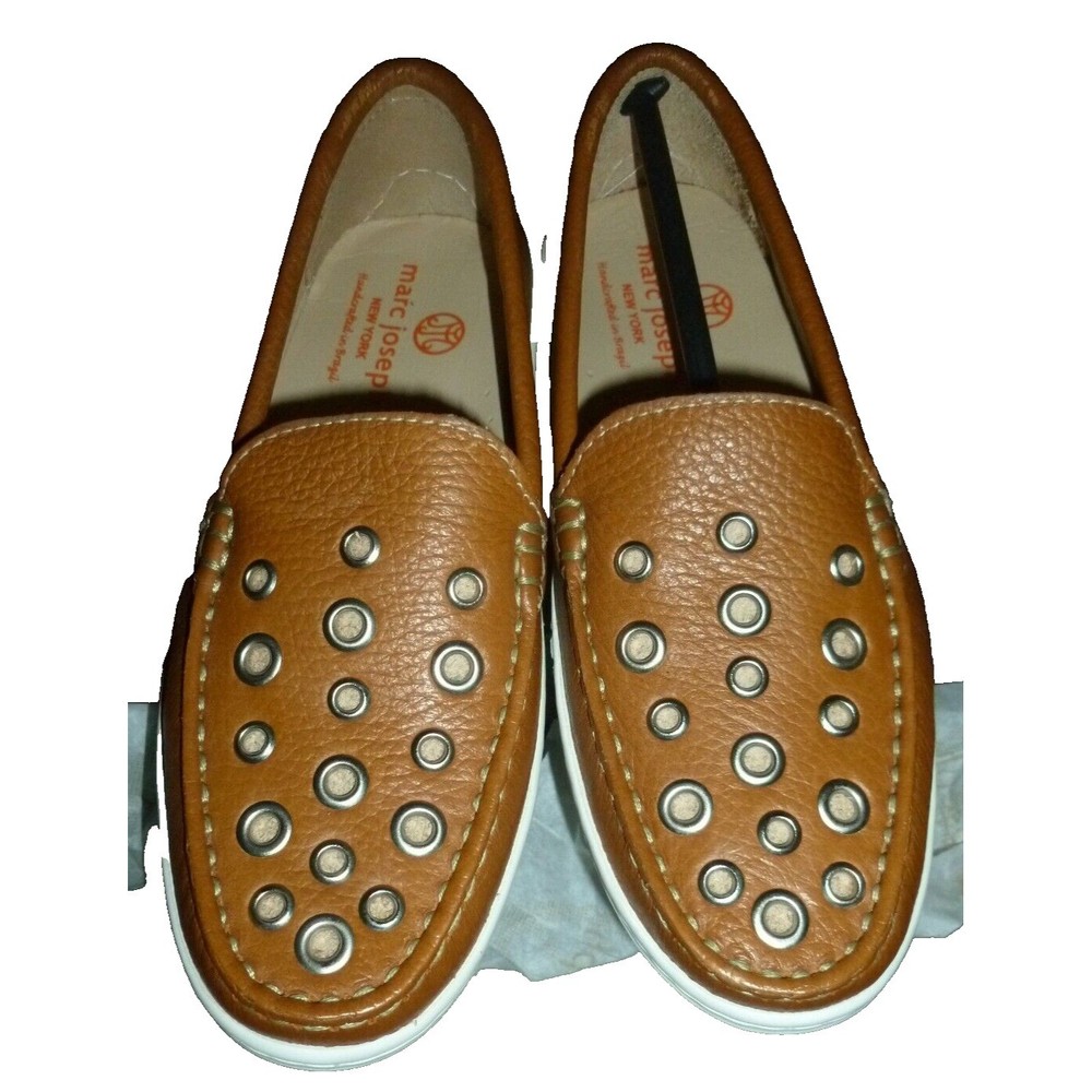 Marc Joseph New York Kids Tan Pebbled Leather Grommet Slip-On Loafers Brazil