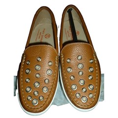 Marc Joseph New York Kids Tan Pebbled Leather Grommet Slip-On Loafers Brazil