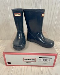 HUNTER ORIGINAL KIDS FIRST CLASSIC GLOSS DARK LAKE BLUE BOOTS KIDS SZ 11B / 12G