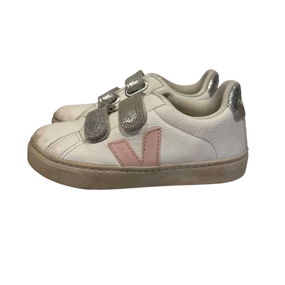 Veja Esplar Hook & Loop Sneakers Girls Kids Size 12 White Pink Silver