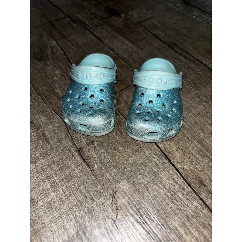 Crocs Kids Classic Glitter Clog Light Blue Sparkle Shoes Size C6