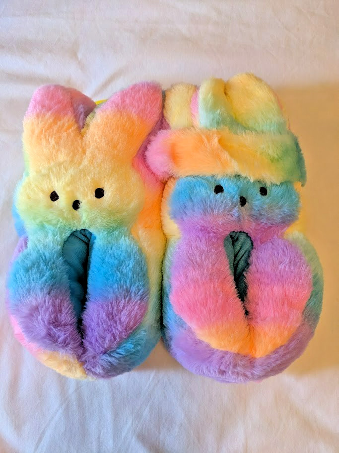 New Boy & Girl Kids Easter Peeps Plush Bunny Rainbow Slippers M 13 – 1