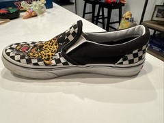 Vans Off The Wall Checkered Jaguar Print Slip On Shoes, Kids Size 3,