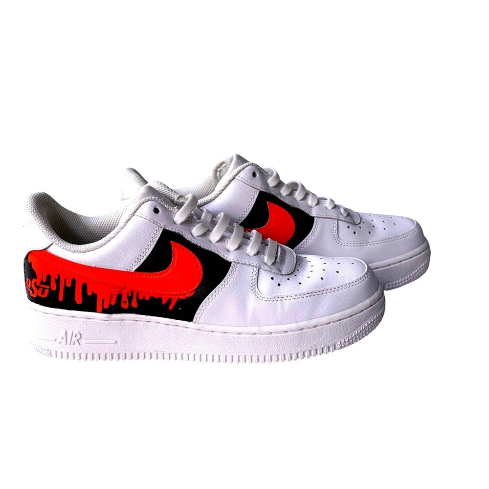 Nike Air Force 1 Low OSU Custom White Orange Black Boys Sneakers 7.5Y