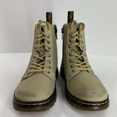 Dr. Martens Youth Combat Boots Size 13 Lace Up Side Zip Beige Canvas