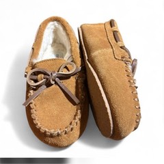 crewcuts Kids Brown Suede Moccasin Slippers Size 12 Faux Fur Lined