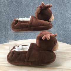 Moose Slippers Kids L9-10 Comfort Slip On Flats Faux Fur Lined Brown Fabric