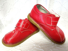 Vtg Childs Red Gold Cat Leather Shoe #1555 Unisex Rubber Sole White Stitching