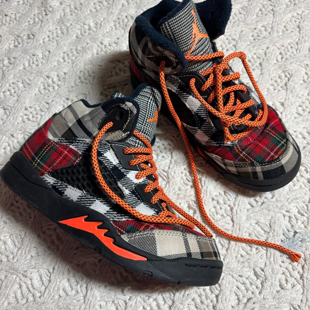 ​Air Jordan Textile Sneakers Multi-Color Tartan Plaid Patchwork US Size 1Y