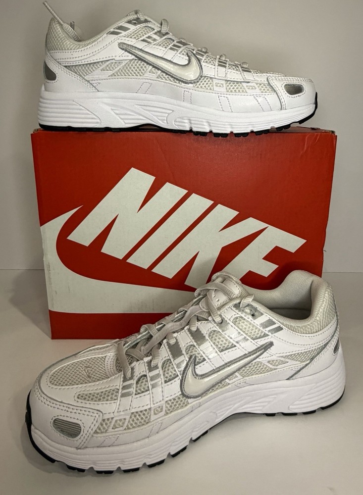 Nike P-6000 (GS) White/Silver/Black Mesh Lace Up Sneakers US 4Y