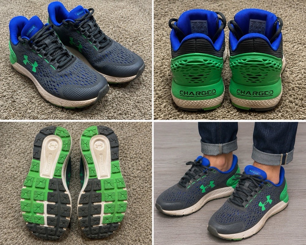 Under Armour Charged Rogue Running Shoes Youth 3.5Y Gray Blue Green