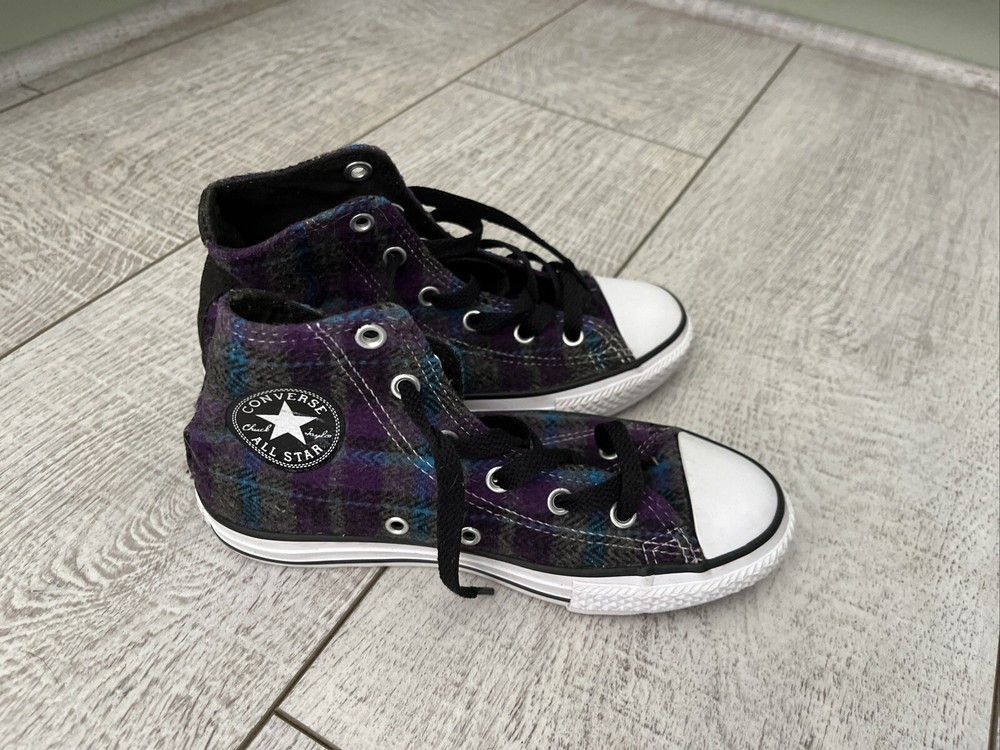 Converse All Star Flannel Plaid High Hi Top Sneakers Youth 3 EU 35 Shoes In EUC