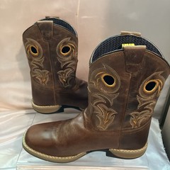 DAN POST Cowboy Buckaroo Square Toe Boots Size Youth 3.5 D Brown Leather Western