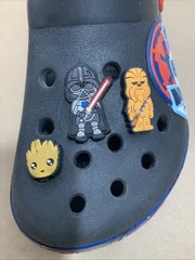 Star Wars Black Crocs Size Junior 3 with 6 Marvel Jibbitz Red Strap TIE Fighter