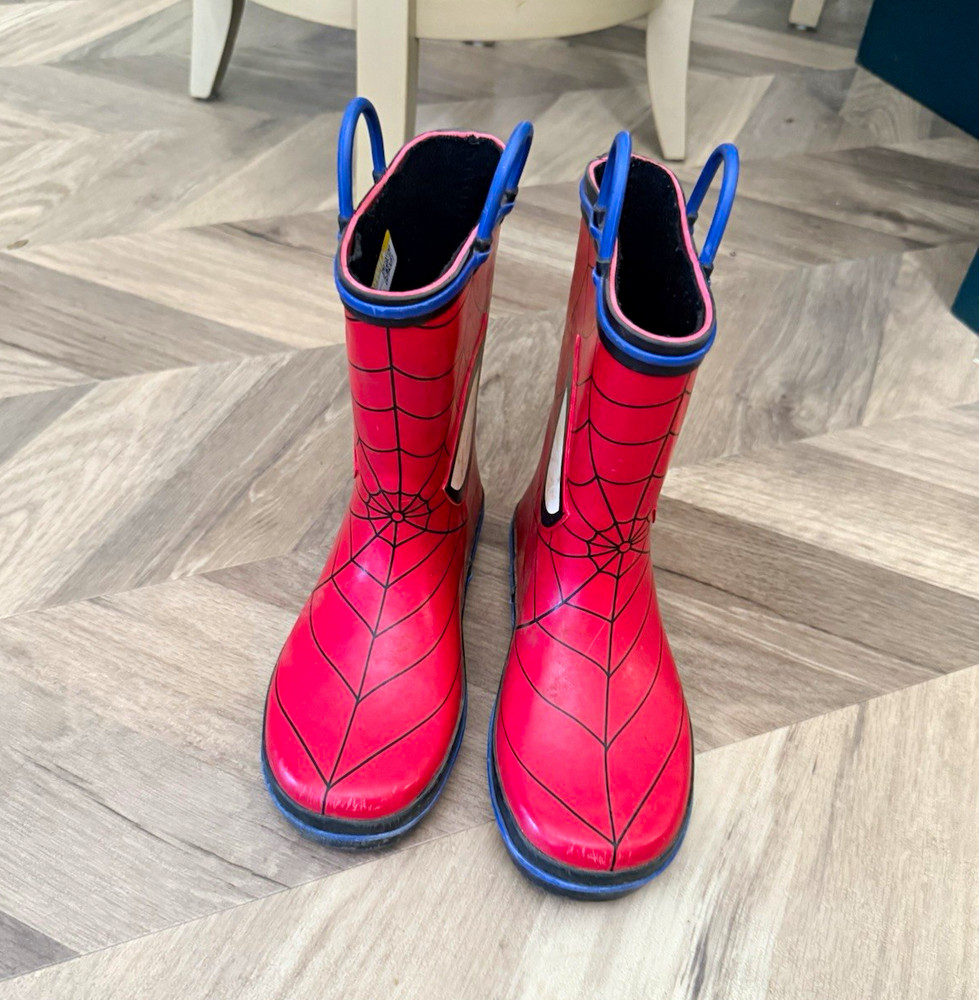 Marvel Spider-Man Kids Waterproof Rain Boots Pull-On Red Blue US 13 EU 31-32