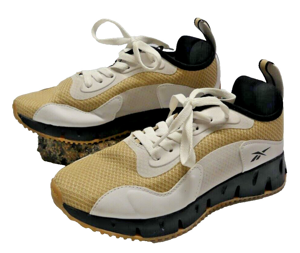 BIG Kids Reebok Zig Dynamica tan/white athletic laceup sneakers sz 4