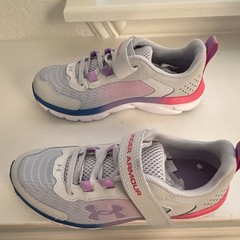 Under Armour Assert 8 Kids Athletic Sneakers Hook & Loop Mesh Gray/Pink 2.5Y