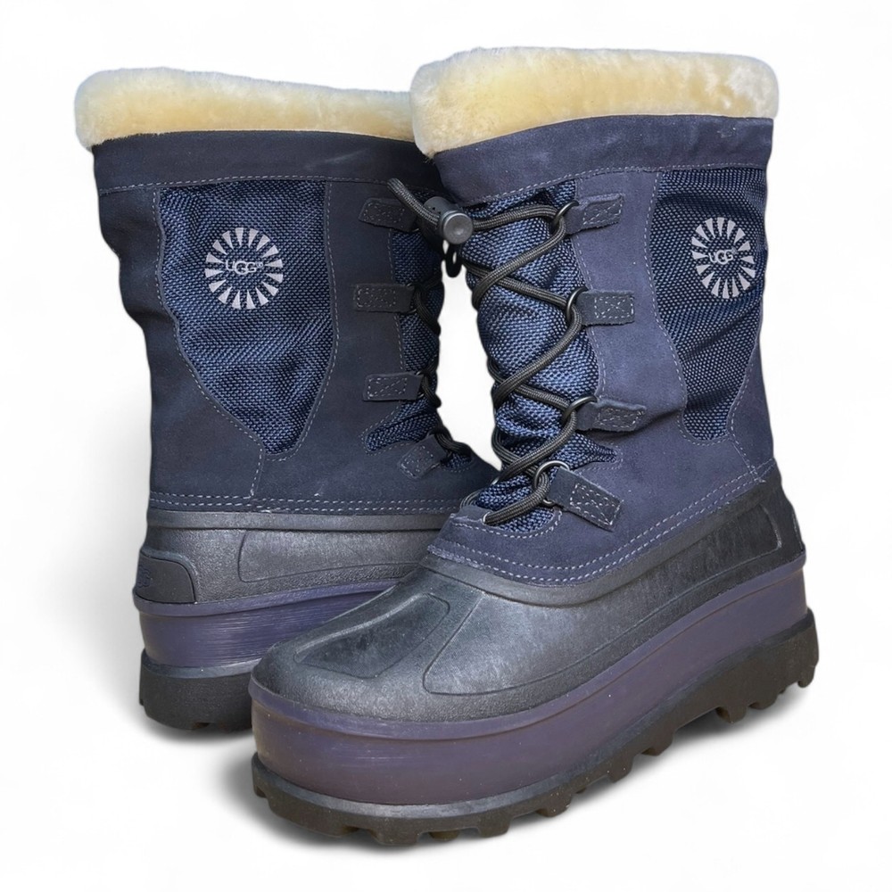 Kids Ugg Bobbey Leather Water-resistant Wool Lined Winter Boots , Blue