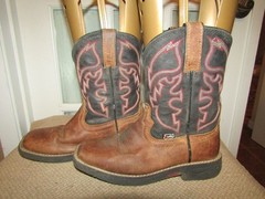 Justin Rush Junior Square Toe Black & Brown Western Boots JK4337 Youth sz 3.5 D