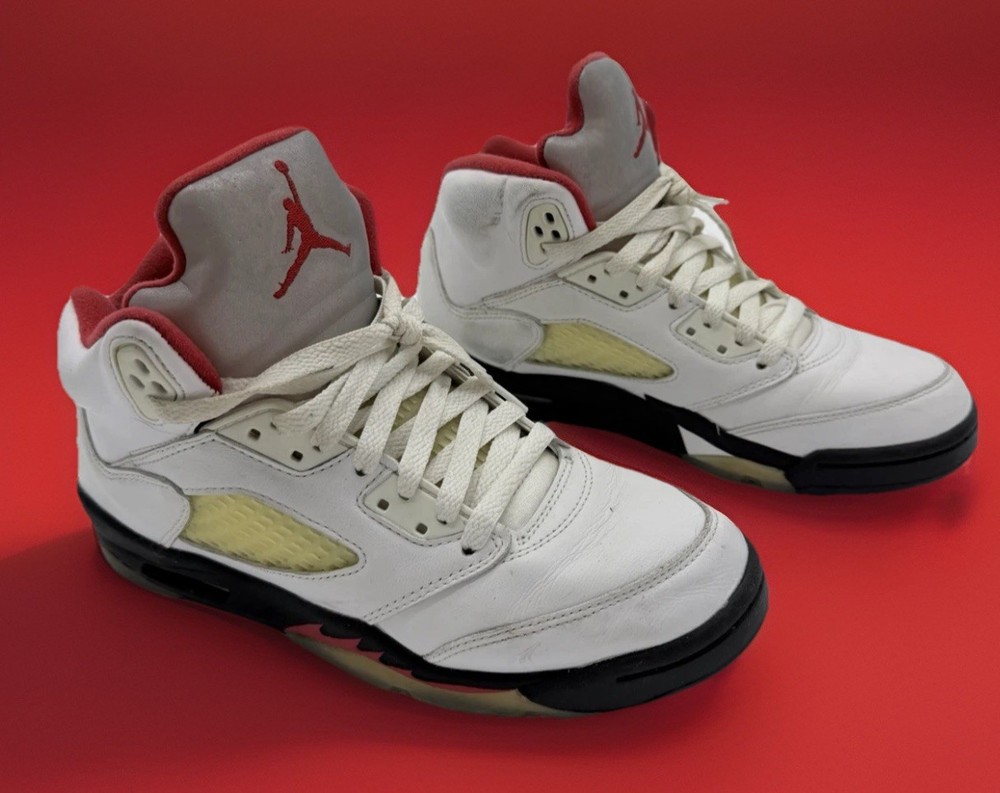 Nike Air Jordan 5 Retro Mid Fire Red Size 6.5Y White Red #440888-102