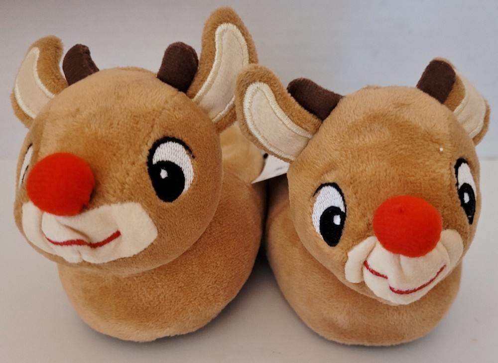 RUDOLPH THE RED NOSED REINDEER 3D HEAD PLUSH UNISEX YOUTH SLIPPERS ~SIZE 3 ~New