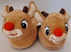 RUDOLPH THE RED NOSED REINDEER 3D HEAD PLUSH UNISEX YOUTH SLIPPERS ~SIZE 3 ~New