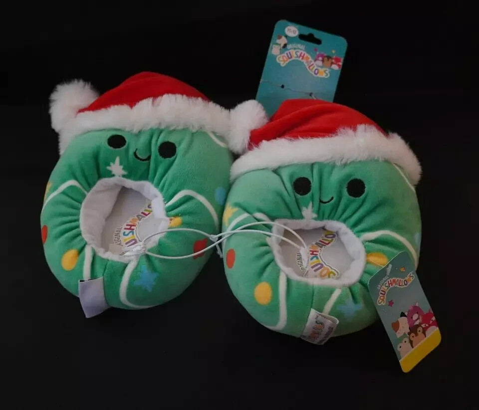 Squishmallows Carol the Christmas Tree Slippers Kids Size 11-12 NWT