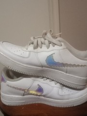 Nike Air Force GS White Leather Digital Swoosh Youth Sneakers CW1577-100 Size 7Y