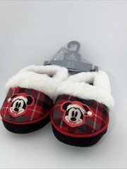 New! Disney Mickey Mouse Holiday Christmas Red Plaid Slippers Kids 5/6