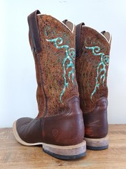 Ariat Brown & Teal Leather Square Toe Cowboy/Cowgirl Boots Youth Sz 3 10019918
