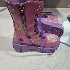 SpongeBob SquarePants Patrick Star Kids Pink Purple Lace-Up Zip Boots Size 6