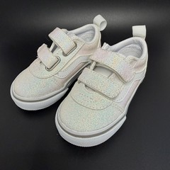 Vans Ward V Toddler size 5 White Glitter Sparkly Hook and Loop Low Top Excellent